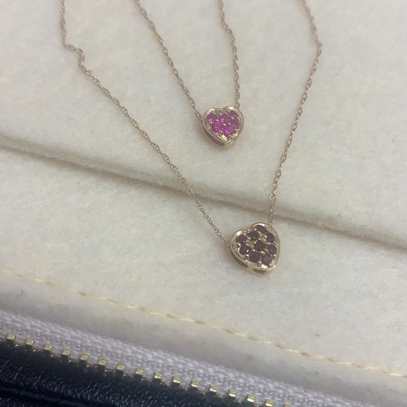 Double heart 14k yellow gold necklace - Picture 3 of 7